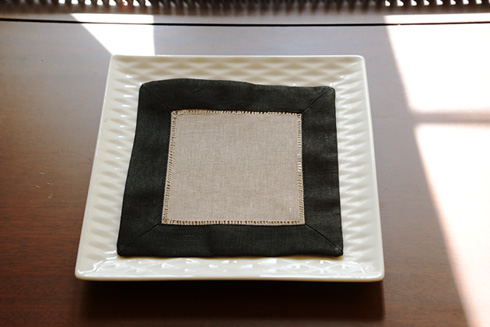 Multicolor Hemstitch Cocktail Napkin 6". Taupe & Black color - Click Image to Close